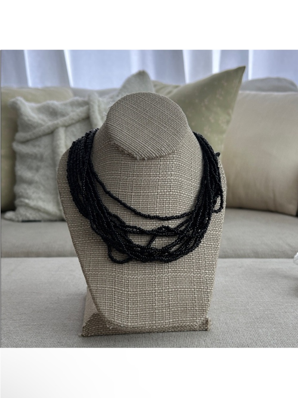Trifari Black Multi-Strand Seed Bead Necklace